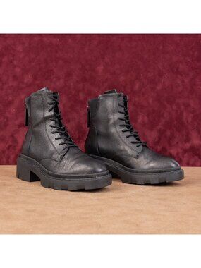 Ash Women Moody Black Leather Festival Party Chunky Combat boots sz 7US EUR37